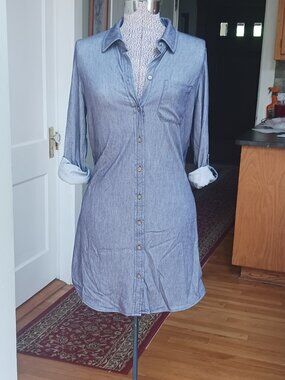 Sexy Blue chambray Shirt Dress